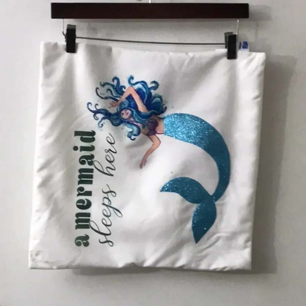 Dell “ A Mermaid Sleeps Here” Pillow Cover NEW Fairycore Whimsy Cozy Mermaid